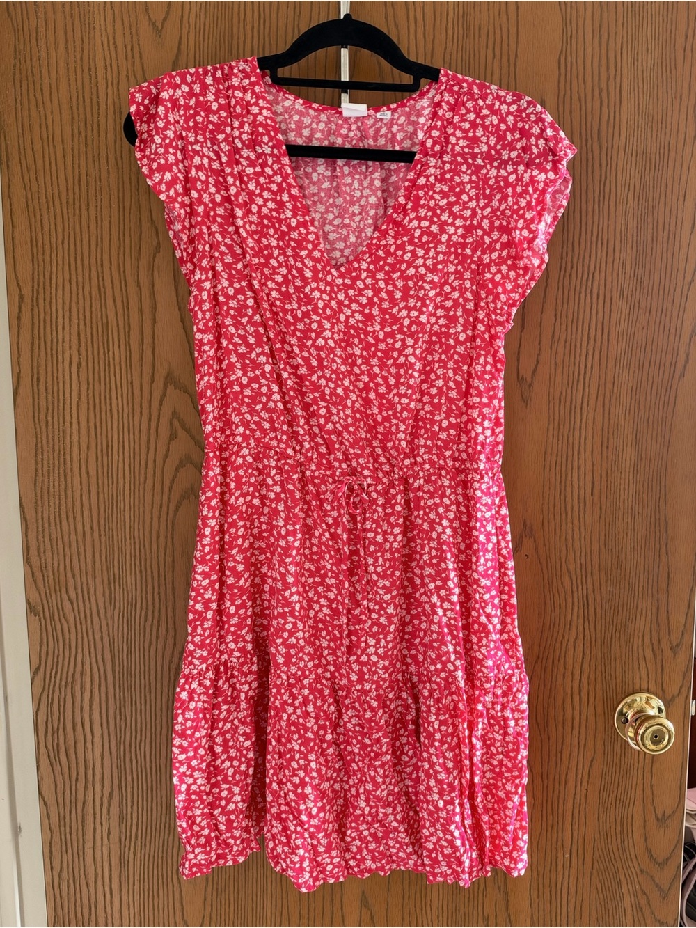 GAP Pink Floral V-Neck Tie-Waist Mini Dress